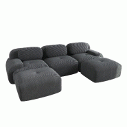 Merax Canapé modulaire en corde 3 places avec 2 tabourets, canapé nuage sans cadre, près du sol avec assise profonde, peut également être utilis�_0
