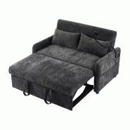 Merax Canapé-lit 2 places coulissant en chenille gris, USB, support téléphone, poches latérales, coussins et dossier réglable - gris multi-matér Merax Canapé-lit 2 places coulissant en chenille gris, USB, support téléphone, poches latérales, coussins et dossier réglable - gris multi-matér
