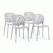 RATTATAN Lot de 4 chaises d'extérieur empilables en polypropylène avec fibre de verre dossier ajouré motif feuilles pour jardin bar restaurant Lici
