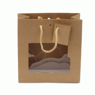 Sac kraft brun avec fenêtre poignées papier 18x8x19cm - par 12