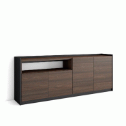 SKRAUT HOME Buffet salon et cuisine, 207x80x37 cm, 4 Portes, Meuble chaussure, Chêne foncé et Noir - marron Bois manufacturé 704_1