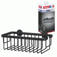 Tesa MOON BLACK Panier de douche - Rangement profond - Convient aux salles de bains modernes - Solution adhésive, sans perçage - Noir mat, 92 mm x -