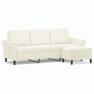 Canapé à 3 places avec repose-pieds Crème 180 cm Velours Modèle Orion Master Métal - 8721012061903