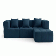 Canapé d'angle modulaire MILYSOFA SOFABULOUS 3 places avec méridienne Tissu fine bouclette Bleu profond - MS-BULOUS-4-DB