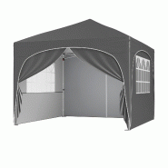 COSTWAY Pavillon 3x3m, 4 parois amovibles, pop-up, UV, déperlant, sac, gris - gris métal ZB34783SD