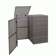 Décoshop26 - Abri de poubelles extérieur conteneurs à ordures jusqu'à 2 bacs avec couvercle en poly rotin gris 2x120 litres 04_0003646 - gris 3000 Décoshop26 - Abri de poubelles extérieur conteneurs à ordures jusqu'à 2 bacs avec couvercle en poly rotin gris 2x120 litres 04_0003646 - gris 3000