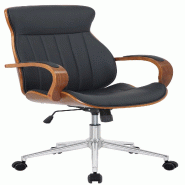 Décoshop26 - Fauteuil de bureau avec roulettes synthétique noir et bois noyer hauteur réglable BUR10461 - noir Bois massif 3001103869607
