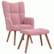 Décoshop26 - Fauteuil lounge chaise de canapé design moderne avec repose-pied en velours rose DEC026544 - 3000255878031