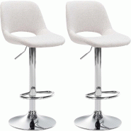 Décoshop26 - Tabourets de bar chaises haute x2 avec repose-pieds en tissu crème piètement métallique chromé 10_0004093 - beige métal 3000251924831