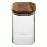 FIVE - Bocal carré « Hermet"1 L en verre et acacia - transparent verre JJ5229