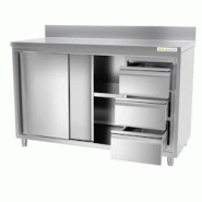 Meuble bas inox 1400x600 mm adossée avec 3 tiroirs à droite PREMIUM - GOLDINOX - gris inox 3701770813872