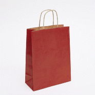 Sac kraft lisse poignées torsadées rouge 22x10x29cm - par 50 - 90gr/m² - pour vêtements et objets divers