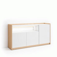 SKRAUT HOME Buffet salon et cuisine, 156x80x37 cm, 3 Portes, LED, Blanc et Chêne Soft - blanc Bois manufacturé 701_2