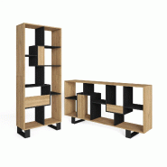 SKRAUT HOME Étagère Bibliothèque, 174x67x31, Design industriel, Chêne et noir - beige Bois manufacturé 608_11
