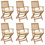 VidaXL Chaises Pliables De Jardin Lot De 6 Avec Coussins Bois D Acacia - blanc 3074957