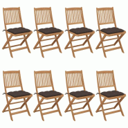 VidaXL Chaises Pliables De Jardin Lot De 8 Avec Coussins Bois D Acacia - gris 3075044