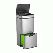 Wellhome WELL HOME - Poubelle de Recyclage 62L (37L+25L) à 2 compartiments, ouverture automatique en acier inoxydable - gris inox WH13930