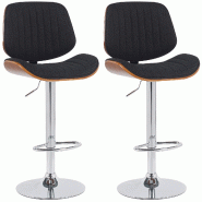 Décoshop26 - Lot de 2 tabourets de bar style rétro moderne assise en tissu noir bois noyer et cadre métal chromé 10_0006584 - noir métal 3000265650221