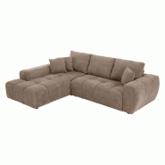 Oviala Business Canapé d'angle gauche 3 places avec méridienne taupe L 270 cm - gris polyester 115581