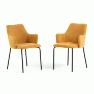 RATTATAN Set de 2 chaises en tissu, dossier enveloppant, pieds en métal, design élégant pour cuisine, salle à manger, bars, restaurants Rachele/Mo