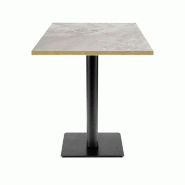 RestooTab - Table Milan T 60x60cm décor marbre perla chants couleur laiton - blanc fonte TB-MIT-6060M-MB.PERL-LAI