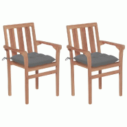 VidaXL Chaises De Jardin Lot De 2 Et Coussins Gris Bois De Teck Massif - gris 3062224