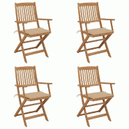 VidaXL Chaises Pliables De Jardin Lot De 4 Avec Coussins Bois D Acacia - beige 3064620
