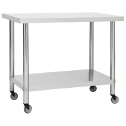 Vidaxl table de travail de cuisine avec roues 100x45x85 cm inox 51638