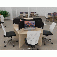 Bureau call center 5 places forme marguerite avec cloisons acoustiques. - chêne moyen , 5 places, noir da023_0