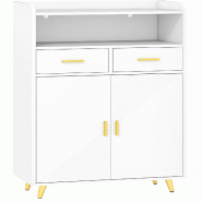 COSTWAY Armoire Polyvalente à Double Porte, 2 Tiroirs, Étagère Réglable, Armoire de Salon pour Cuisine, Salle de Bain, Couloir - blanc VH34037IT
