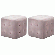Décoshop26 - Lot de 2 poufs repose pieds capitonné 30 x 30 x 30 cm tissu velours rose DEC035620 - 3000260755549