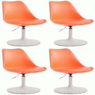 Décoshop26 - Lot de 4 chaises de salle à manger pivotante hauteur réglable en plastique orange et pied trompette en métal blanc 10_0006711 - blanc