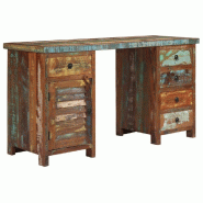 Helloshop26 - Bureau table meuble travail informatique sur pieds bois de récupération massif 140 cm 0502132 - Bois massif 3002305112973