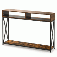 Helloshop26 - Table console industrielle étroite 120 x 23 x 79 cm avec étagères ouvertes et système anti-basculement en acier marron 20_0013829 -