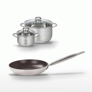Lot Poêle 32 cm et 2 Faitouts Elo Bistro Line - gris 3176239985146