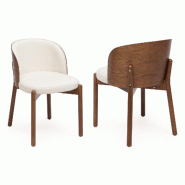 Merax 2 chaises de salle à manger en bois massif, tissu lin, dossier enveloppant et placage frêne, noyer - multicolore Bois massif N634P448272A