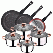 San Ignacio - Pack de 3 Poêles (20, 24 et 28 cm) avec Batterie de Cuisine de 8 Pièces en Acier Inoxydable - multi-matériau PK4787