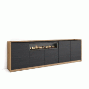 SKRAUT HOME Buffet salon et cuisine, 260x80x37 cm, 5 Portes, Cheminée électrique, Noir et chêne - noir Bois manufacturé 706_27