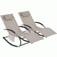 Tectake Chaise longue TAYA ergonomique avec fonction de balancement - beige, Lot de 2 - 406285 - beige acier 406285
