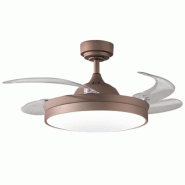 Ventilateur de plafond avec éclairage LED rétractable 36 W, 106 cm, moteur CC, couleur marron métallisé, 6 vitesses et télécommande incluse - Pe