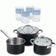 BERGNER - Batterie de cuisine 5 pcs 16/18/20cm en acier inoxydable compatible induction avec jeu de 4 verres 0,5 L NOIA - multi-matériau PK9044