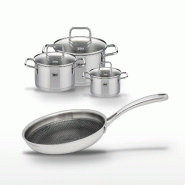 Lot Poêle 24cm & 3 Faitouts Elo Relief Evolution - gris inox 3176239955064