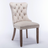 Merax Lot de 2 chaises rembourrées , chaise de salle à manger en velours, velours beige + pieds en bois d'hévéa de couleur naturelle, avec surpiq�