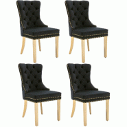 Merax Lot de 4 chaises de salle à manger, de cuisine, de salon, 4 pièces, chaise rembourrée, pieds de support en acier inoxydable doré, velours, n
