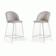 RATTATAN Lot de 2 tabourets de bar en velours avec pieds en métal,h.65cm,pour bar,restaurant et cuisine,design élégant–Sara XL–Gris clair/Argen_0