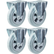 Roulette 200mm 8" à bandage caoutchouc gris, fixe, capacité 820kg, jeu de 4 Roulette 200mm 8" à bandage caoutchouc gris, fixe, capacité 820kg, jeu de 4
