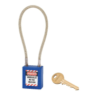 Cadenas de consignation loto lockout tagout 38 mm câble inox gainé ø 6 x 240 mm - 1 clé bleu