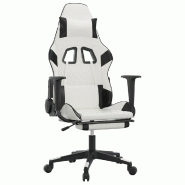 Décoshop26 - Fauteuil de bureau chaise gaming fonction de massage avec coussin lombaire avec repose-pieds en PVC blanc et noir DEC025828 - blanc 3000