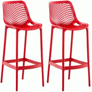 Décoshop26 - Lot de 2 tabourets de bar avec dossier en plastique rouge pour extérieur hauteur assise 75 cm 10_0005915 - rouge 3000265294623