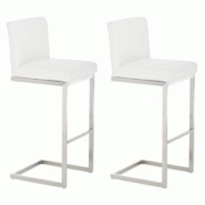 Décoshop26 - Lot de 2 tabourets de bar design moderne support en acier inoxydable assise en PVC blanc 10_0004385 - blanc 3000252076980_0